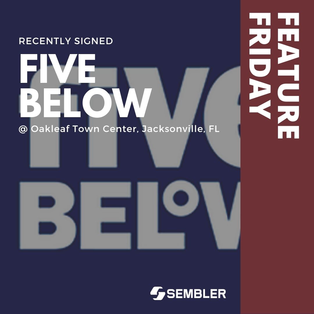 SemblerCompany's tweet photo. 📢FEATURE FRIDAY - JUST SIGNED📢Five Below is coming to Oakleaf Town Center in Jacksonville! Leased by Jessica Moreno. #retail #retailrealestate #retailspace #retailleasing #cre #commercialrealestate #business #deals #jacksonvillefl #floridarealestate #floridare https://t.co/2ET1HjHyzA