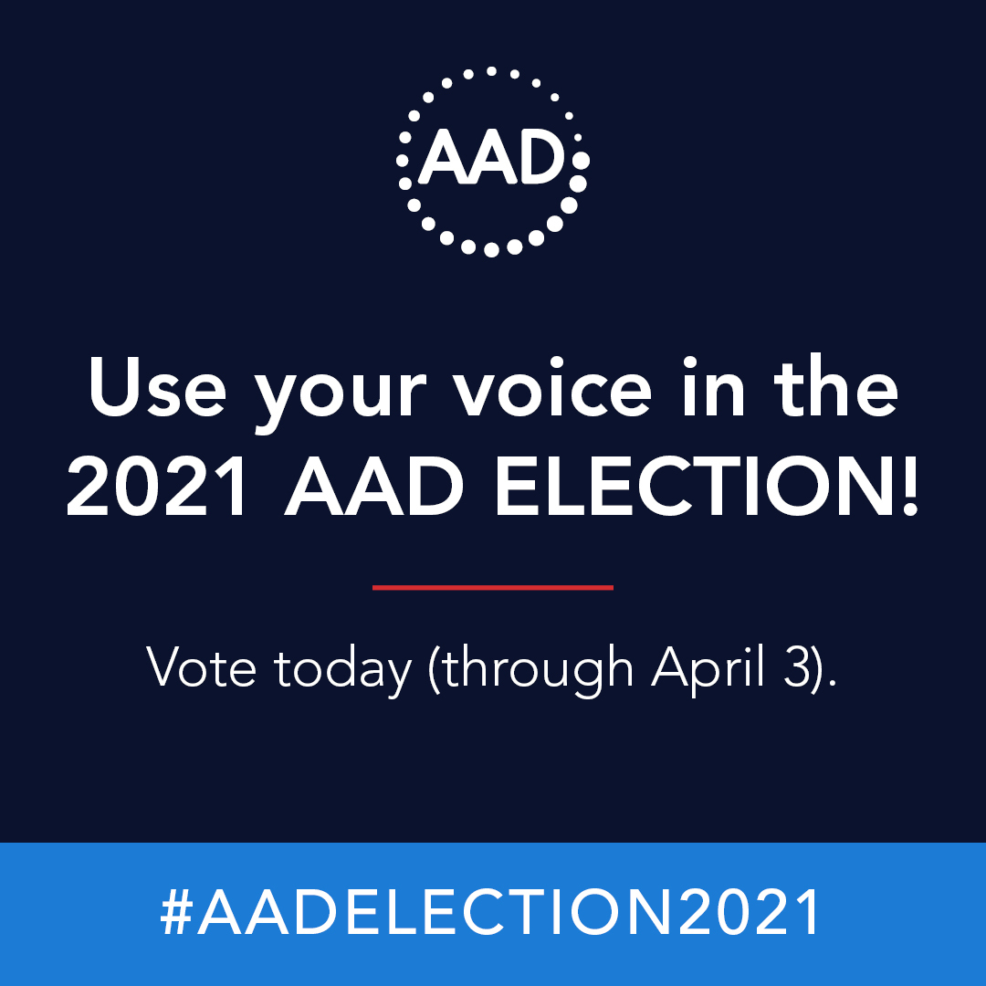 AADmember's tweet photo. Tomorrow is the last day to vote in the #AADelection2021! Use your voice and help make a difference in shaping the future of the Academy. Cast your vote now: https://t.co/W34tEI4Vv8 https://t.co/eULtcVvQx6