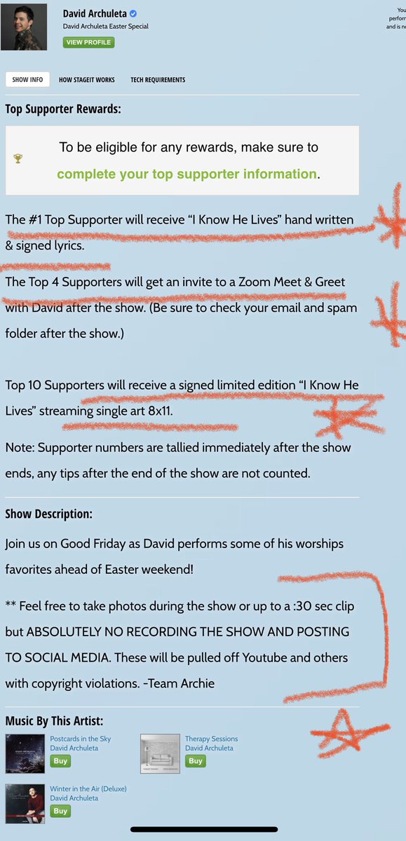 suttygal's tweet photo. Oh wow!!!! Look at these top supporter prizes for @DavidArchie ‘s @Stageit show tonight!!!! All wonderful! Zoom, a frame able “l know He Lives art!(want!!)” AND the Top #1 supporter prize>>> handwritten lyrics to #IKnowHeLives!!!!! Wowowow! Thank you David and @TeamArchie08 !!! https://t.co/EWpWmnhred