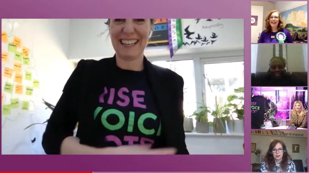 Zebra_carol's tweet photo. @SilentVic @evefrancisholt @ReclaimTS @sistersuncutmcr @PankhurstCentre @HelenPankhurst @CMBoggiano @Amna4A @AbMarcia4 @bethnunn I give the #RiseVoiceVote t-shirt an airing as well. Eve wore it for our #IWDNorthCelebration here is a snippet from our #SoapboxSisters segment hosted by @CMBoggiano 
https://t.co/pJrJnQ1zEv https://t.co/NRf4AJtkCu