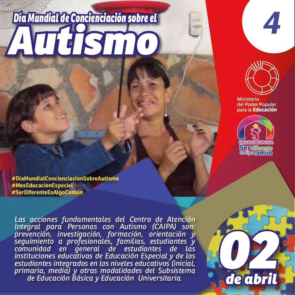 TELZuenlimberM's tweet photo. Día Mundial de Concienciacion sobre el AUTISMO 💙❤️ #LaPrevencionEsClave @NicolasMaduro @MPPEDUCACION @charlychaves @EeTachira @Div_Ini_Pri_Esp @clifmgarciahevi @CircuitodosDe @ZonaEducTachira https://t.co/vP324sB9lt