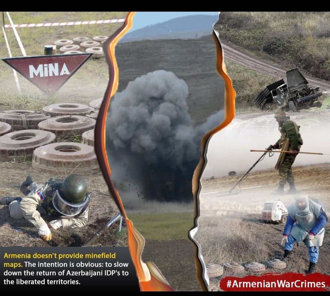 KenanMuseyibli9's tweet photo. Armenian land mines kill civilians in Nagorno-Karabakh: Azerbaijan 

For about 30 years, Armenia has mined a large part of occupied territories of Azerbaijan. So, today main duty is to clear these territories of mines.
#ArmenianWarCrimes
#IMAD2021 https://t.co/Oblpzc3m30