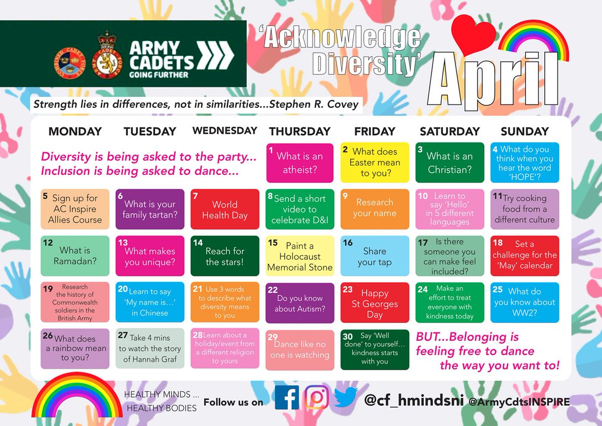 In the spirit of diversity and inclusion, #ccoy1ni wishes all cadets, adult volunteers, families, friends and supporters a peaceful, restful and happy Easter weekend. Be kind to everyone, we all have different gifts to bring to the party.
#autismawareness #autismni #easter2021