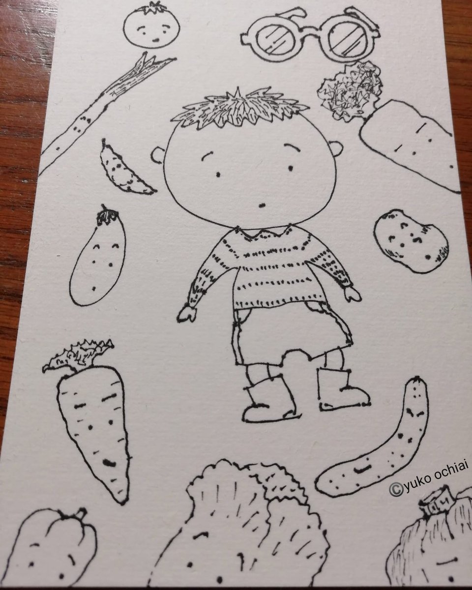 何も考えずにいたずら描き。こどもを描いて、メガネを描いて、野菜を描いた。美味しそうな野菜を描くのが大好き。楽しいお話できるかな？

#picturebookauthor #authorofpicturebooks #childrensbook #picturebook  #絵本作家 #絵本