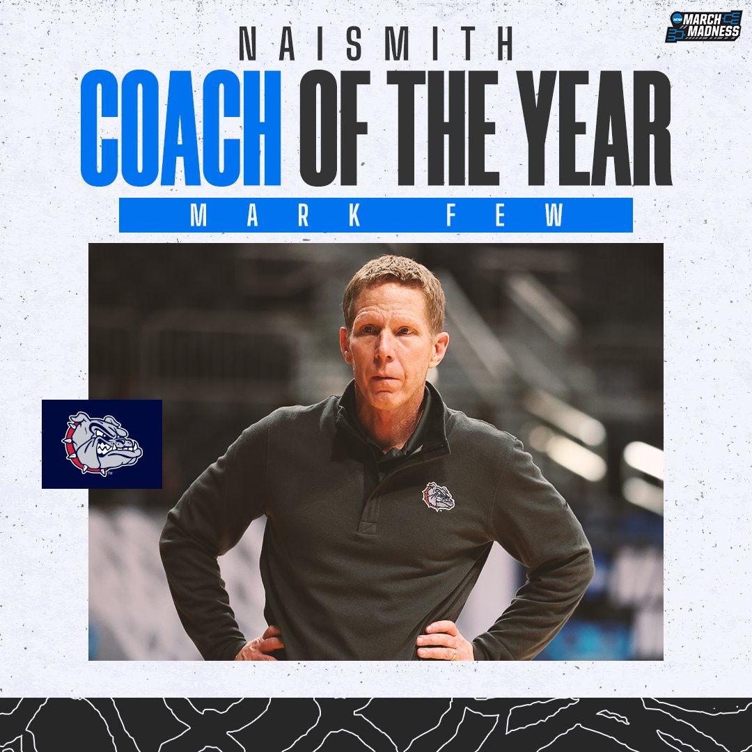 MarchMadnessMBB's tweet photo. 🏆 Mark Few wins the @NaismithTrophy Coach of the Year!

@ZagMBB 👏 https://t.co/v0HTykMVGx