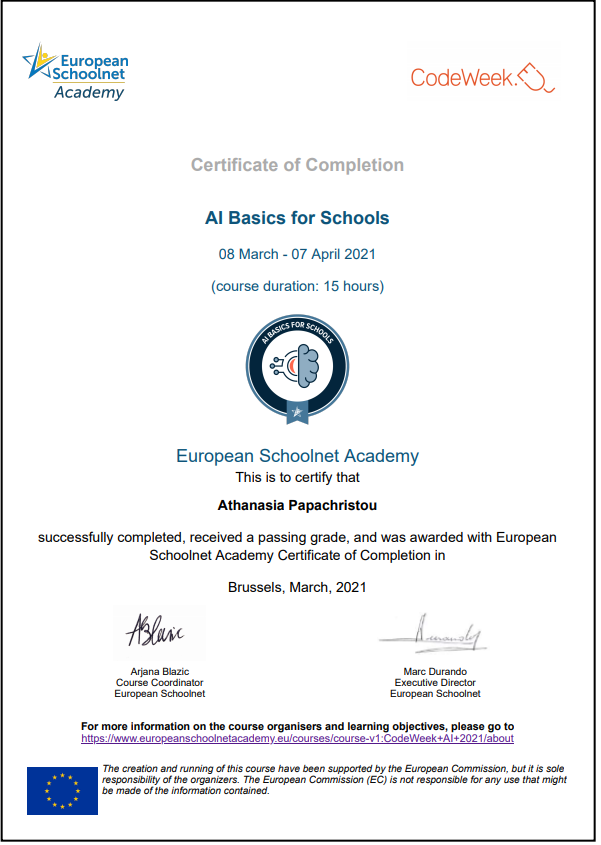 nancypapa1's tweet photo. It was an amazing course #AI Thank you so much @abfromz @eu_schoolnet https://t.co/o99baPynx8