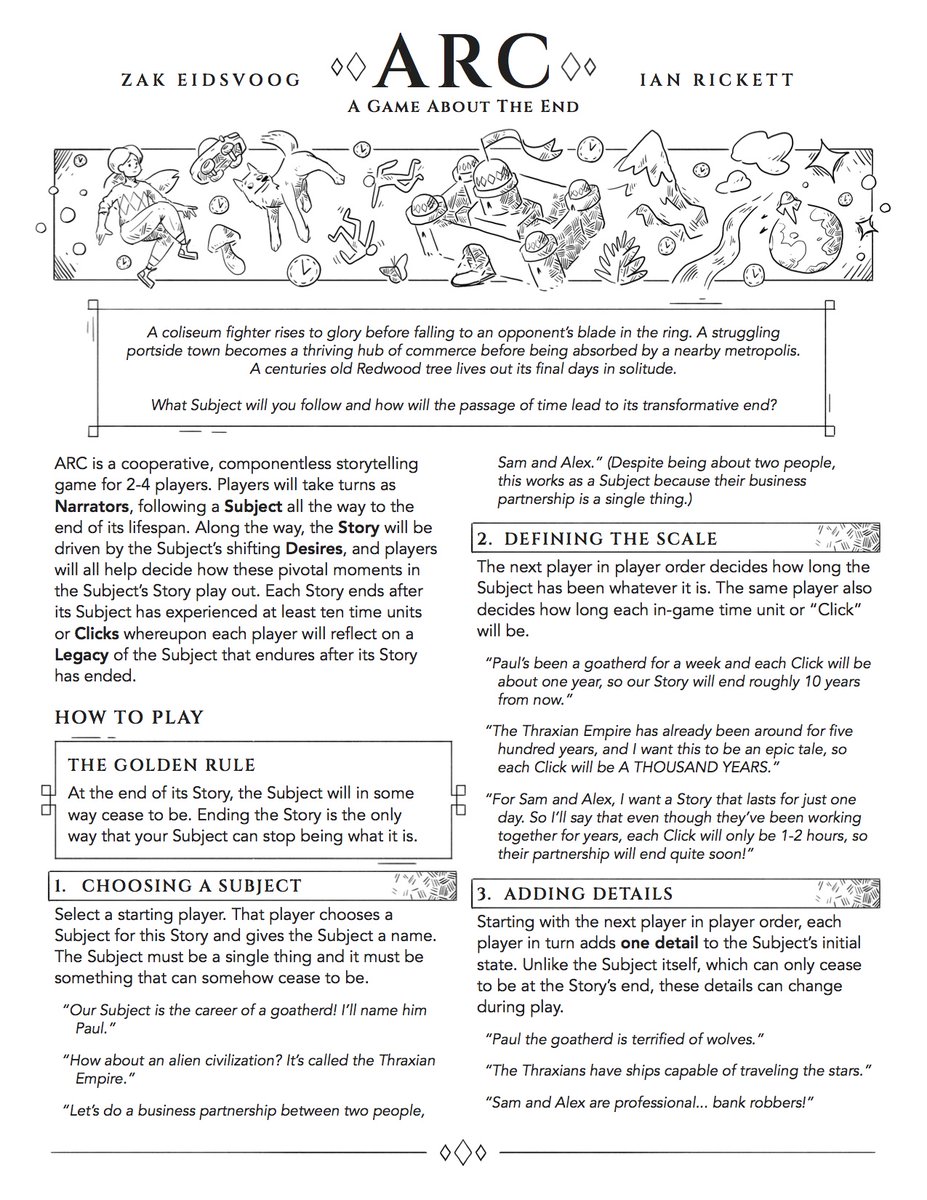 Ian_Rickett's tweet photo. @ZakEidsvoog and I just released a free, GM-less storytelling RPG called ARC. Woo!

Choose a unique subject, chart the story of its life, contemplate your own mortality?! Check it out for free! 
https://t.co/jUvIQTLBwk https://t.co/X3EdCA6i83