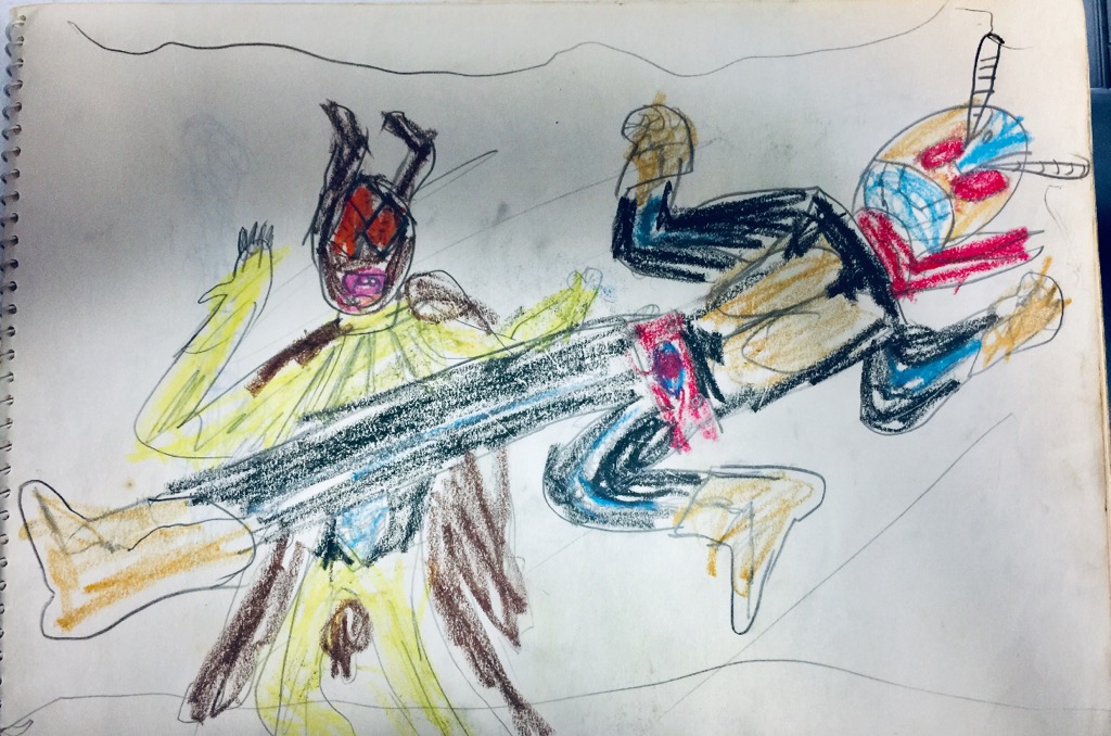 『仮面ライダー』放送開始から50年!
当時、幼稚園児だった自分は早速夢中になり、じゆうが帳にライダーの絵を沢山描いてました。添付はリアルタイム50年前の絵です(^^)/日付けがS46年6月なので1話放送から2ヶ月後のラクガキ。 白黒テレビ14インチで見ていた記憶があります。
#仮面ライダー #50周年 
