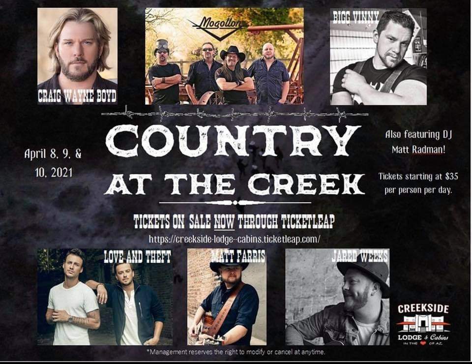 jessg2006's tweet photo. Don't miss this country weekend in Mayer AZ!! @MattFarrisCNTRY @loveandtheft @BIGGVINNYMACK @CWBYall @mogollon_band #jaredweeks https://t.co/WTC67iEwTi
