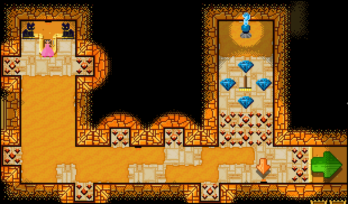 quest_castle's tweet photo. Changing the beginning of "Diamonds in the Dust" to try and teach broom usage better #leveldesign #indiedev #gamedev https://t.co/Qi19G3Yu2i
