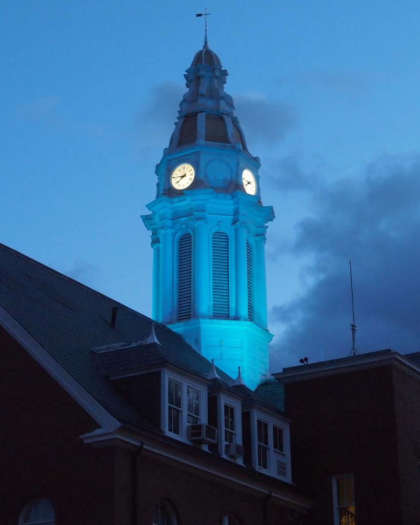 In recognition of #WorldAutismDay our #NYPWestchester Behavioral Health Center shows support by lighting the clock tower blue. Click to learn more about our Center for Autism &amp; the Developing Brain: nyphosp.co/31Jv5hE