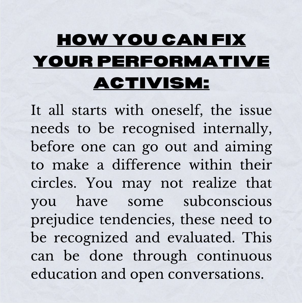 diversifyned's tweet photo. staying on the surface level with activism will never make a systemic change. with this huge wave of performative activism, many people are mistaking their performative activism with genuine allyship thinking they are making a change when they aren’t. it is counterproductive(1/2) https://t.co/Wi10TfWTVK