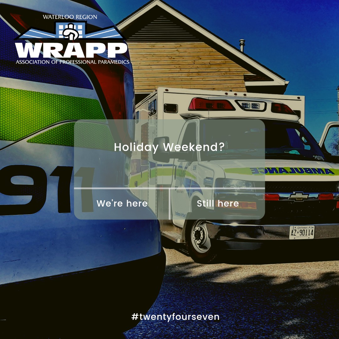 waterloomedics's tweet photo. We are thankful for our Paramedics on duty today and through the weekend leaving their families behind to take care of yours. Stay home, stay safe. #wrapp #twentyfourseven https://t.co/nRsGNjXrr5