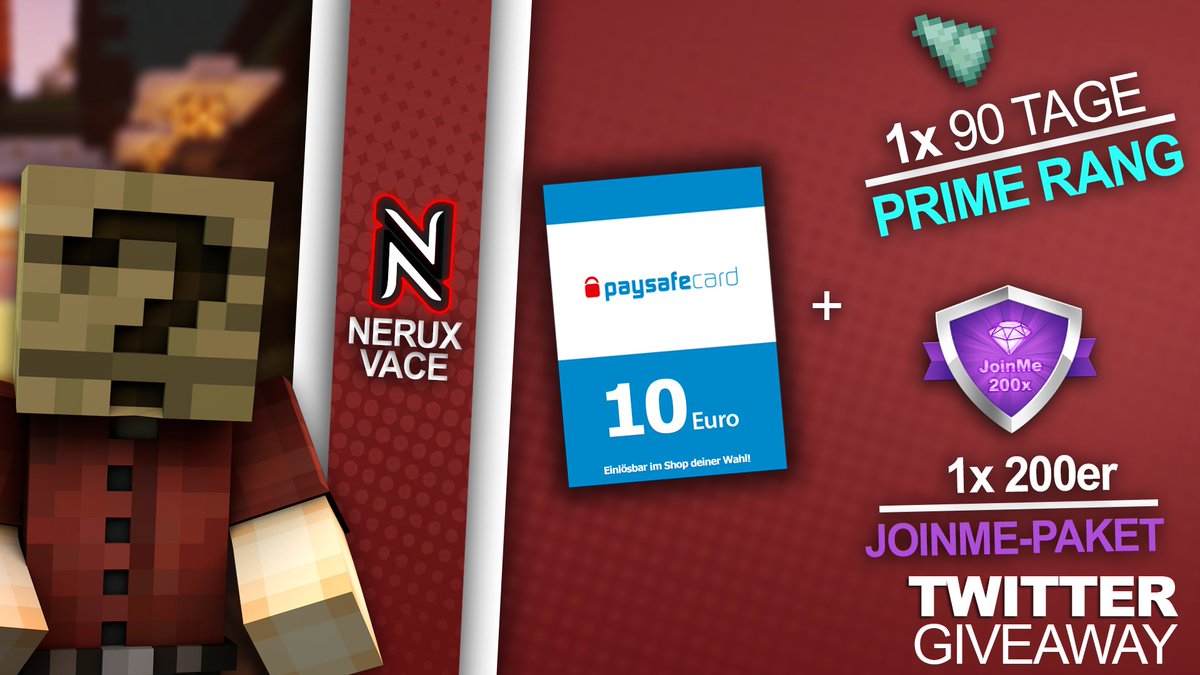NeruxVace's tweet image. 🎁 GEWINNSPIEL 🎁

Heute verlosen wir für die Community:
1x 10€ paysafecard
1x 90 Tage Prime
1x 200er Joinme-Paket

Was ihr dafür tun müsst:
▶️ @NeruxVace.net folgen ❤
▶️ Tweet retweeten 🔁
▶️ 2 Freunde markieren ✏️

Viel Glück an alle Teilnehmer! 🍀

Ende: 🗓 
▶️ 09.04.2021