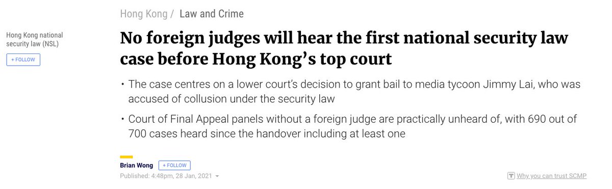 These regulations were given the systemic rubber stamp by foreign judges, who despite internal legal contradictions, were still permitted to preside over the Bench.One thing to note, the central court in Hong Kong has a monument topped by the Crown. https://www.scmp.com/news/hong-kong/law-and-crime/article/3119639/no-foreign-judges-will-hear-first-national-security