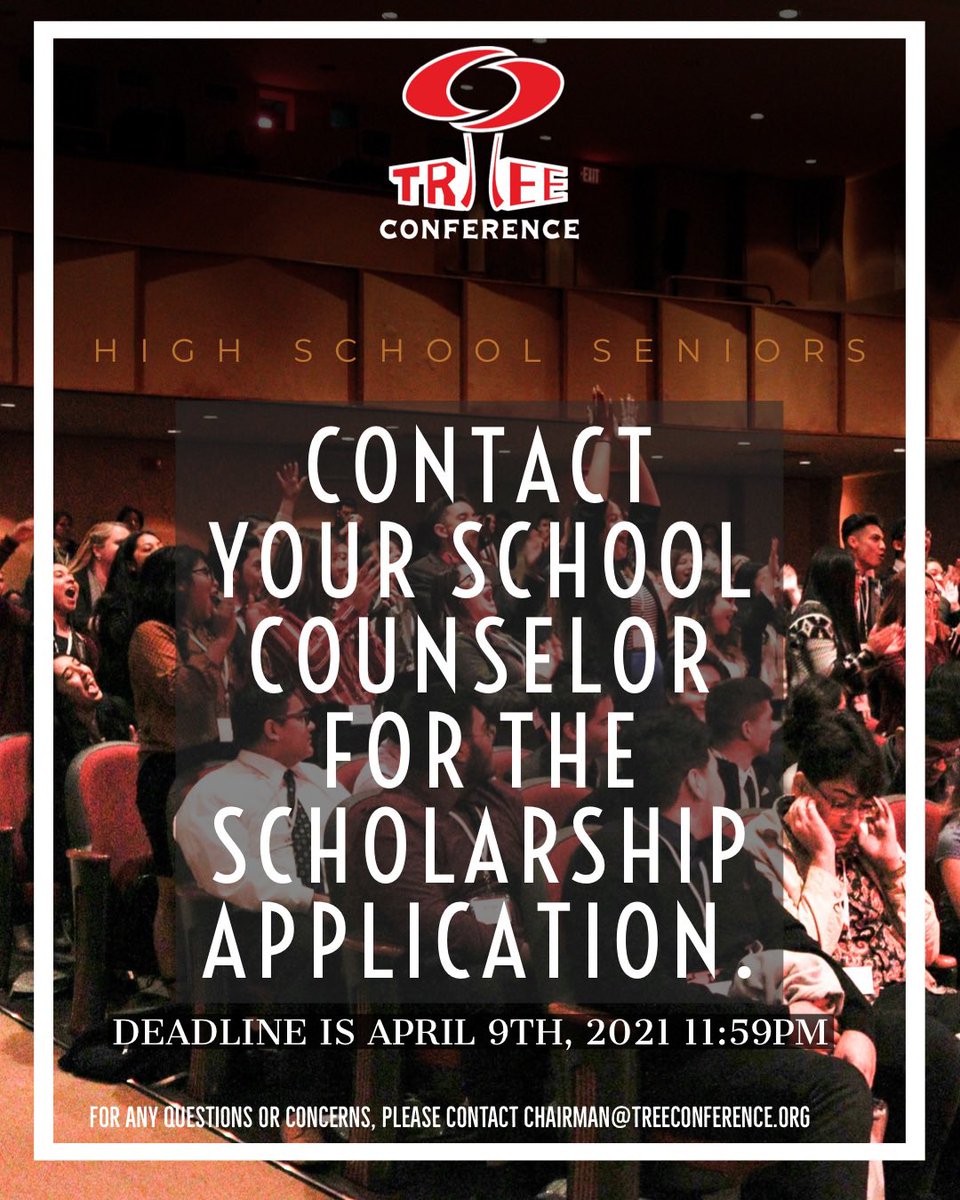 TREE_Conference's tweet photo. High School Seniors: remember our scholarship application is currently live. Contact your school counselor before April 9th to submit your applications ‼️ https://t.co/WySslw3PI3