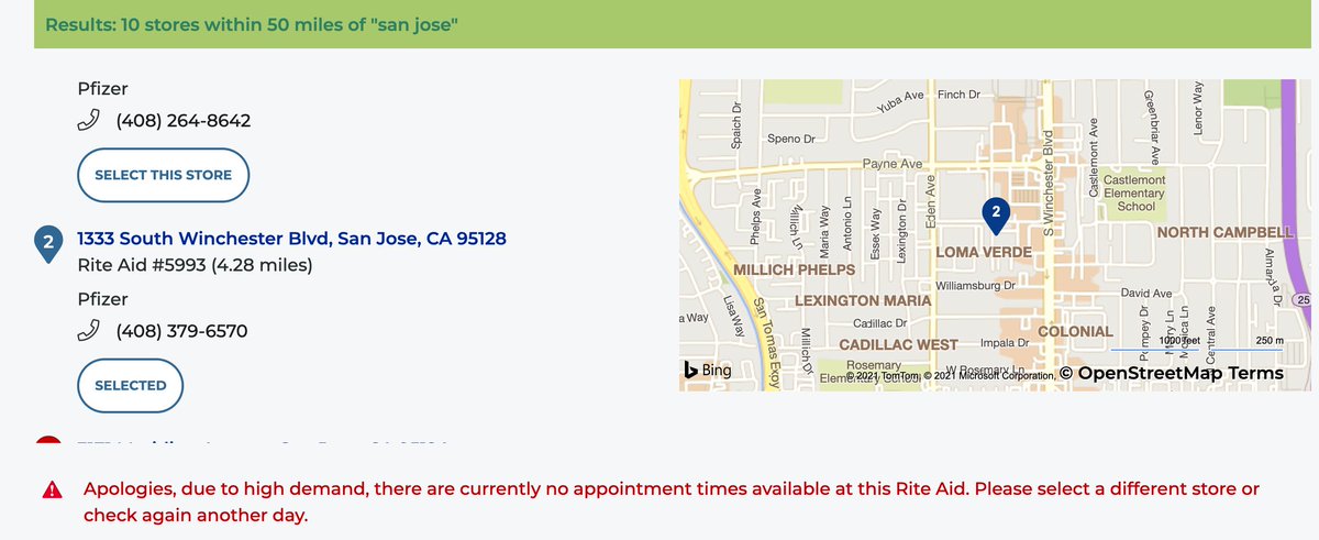 adampasz's tweet photo. @ded @GavinNewsom I've found GoodRX to be useless. I searched just now for San Jose, and it shows many CVS and Rite Aid have appointments available. If you click "Book Appointment", it just takes you to the website where you need to search again, and inevitably there are no appointments. https://t.co/kCAtEfvEip