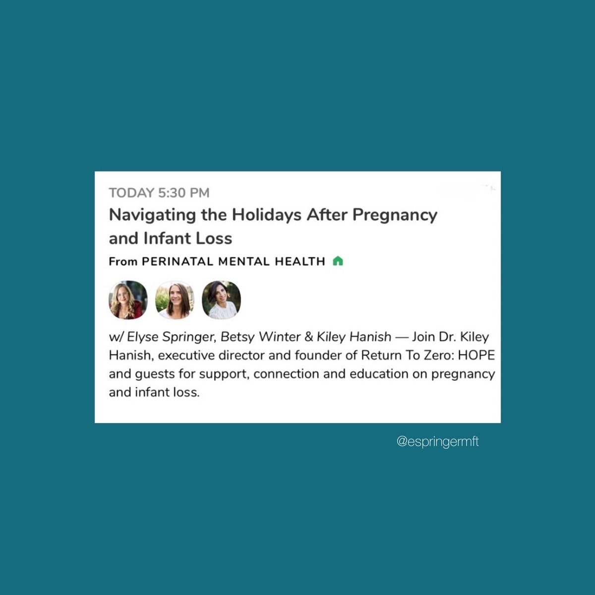 Tonight 5:30PM PST on #Clubhouse, join me as I talk with Kiley from <a href="/RTZHope/">Return To Zero: H.O.P.E.</a> on ‘Navigating the Holidays after Pregnancy and Infant Loss.’ #perinatalmentalhealthclub #miscarriage #infantloss #pregnancyloss #maternalmentalhealth