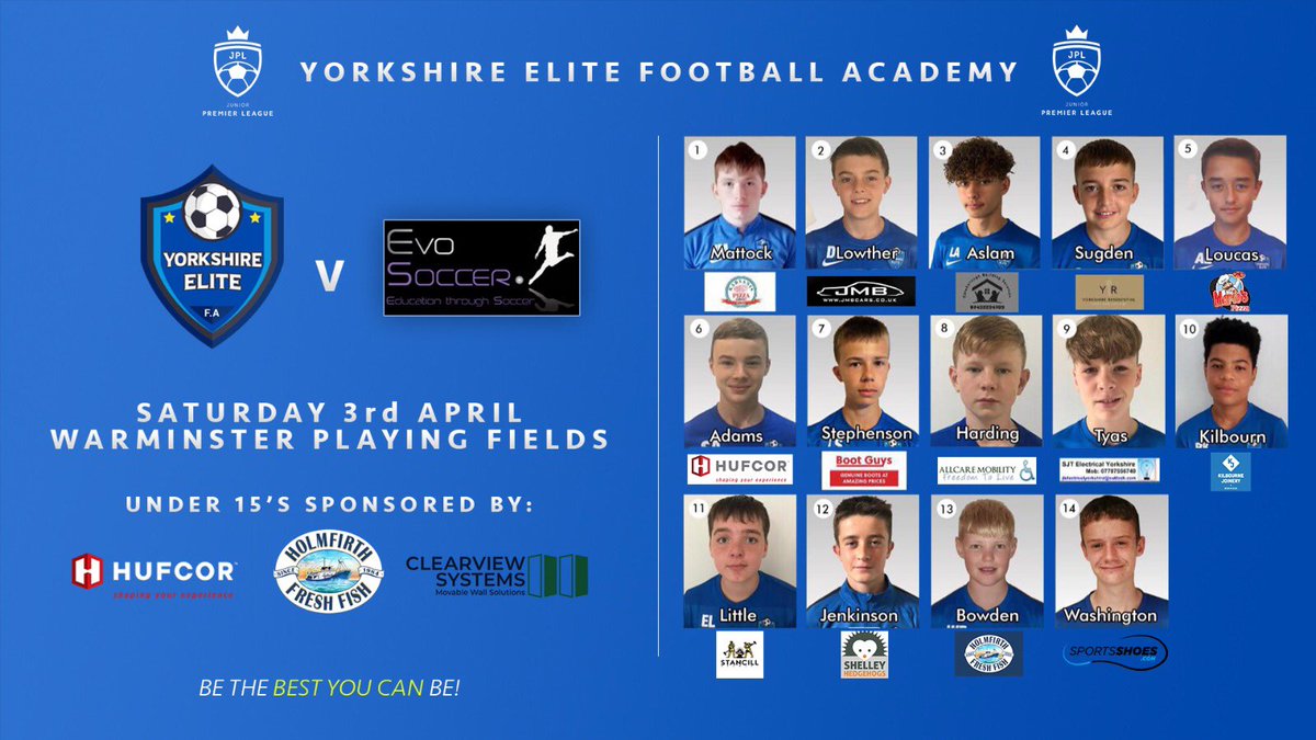 YEFA2016's tweet photo. Busy Weekend for our YEFA Academy (EDS) players.
YEFA vs @FCHTOnline
YEFA vs Evo Soccer
Looking forward to getting the players back out on the grass in preparation for the @jpluk
#BeTheBestYouCanBe
#YEFA
#YorkshireEliteFA https://t.co/YrY0RPgDxG