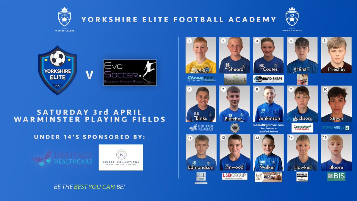 YEFA2016's tweet photo. Busy Weekend for our YEFA Academy (EDS) players.
YEFA vs @FCHTOnline
YEFA vs Evo Soccer
Looking forward to getting the players back out on the grass in preparation for the @jpluk
#BeTheBestYouCanBe
#YEFA
#YorkshireEliteFA https://t.co/YrY0RPgDxG