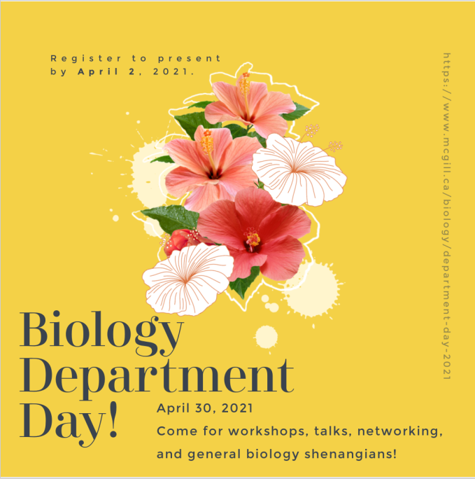 Be sure to register for the Biology Department Day by today! Register here mcgill.ca/biology/depart…