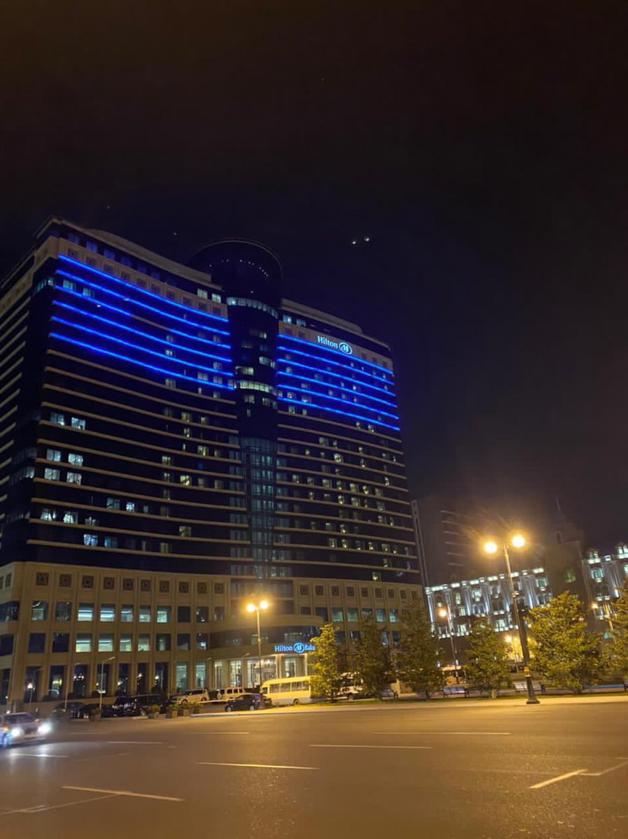Baku”s landmark sites are lit up in blue for #AutismAwarenessDay . #otizm #OtizmFarkindalikGünü #Autism