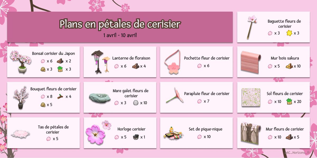 AC_Horizons_fr's tweet photo. Tous les plans en pétales de cerisier disponibles du 1er au 10 avril sur #ACNH ! 💮 https://t.co/IxU8F5FlHE