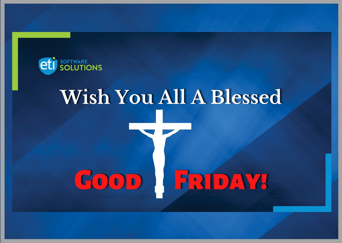 ETI_Software's tweet photo. From all of us at ETI, we wish you a blessed Good Friday! May the blessings of God be always upon all of us!
#goodfriday #easter #holyweek #happyeaster #telecomsoftware #etisoftware #beamfly https://t.co/GIHaIqL7wU