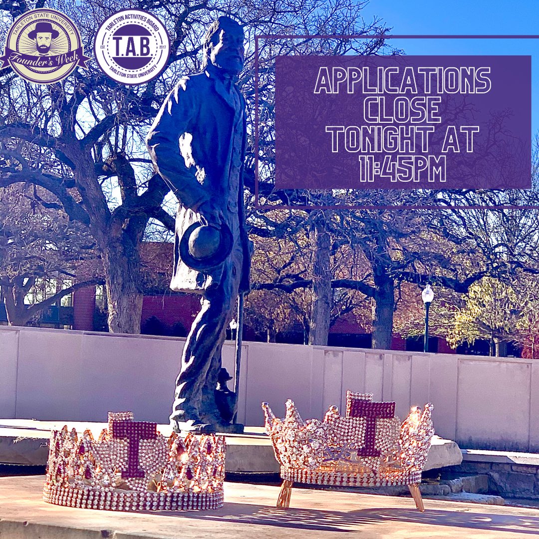 Don’t miss your chance to become the next Lord &amp; Lady Tarleton! Applications close at 11:45pm tonight! Clink on our link to apply on TexanSync! #BleedPurple