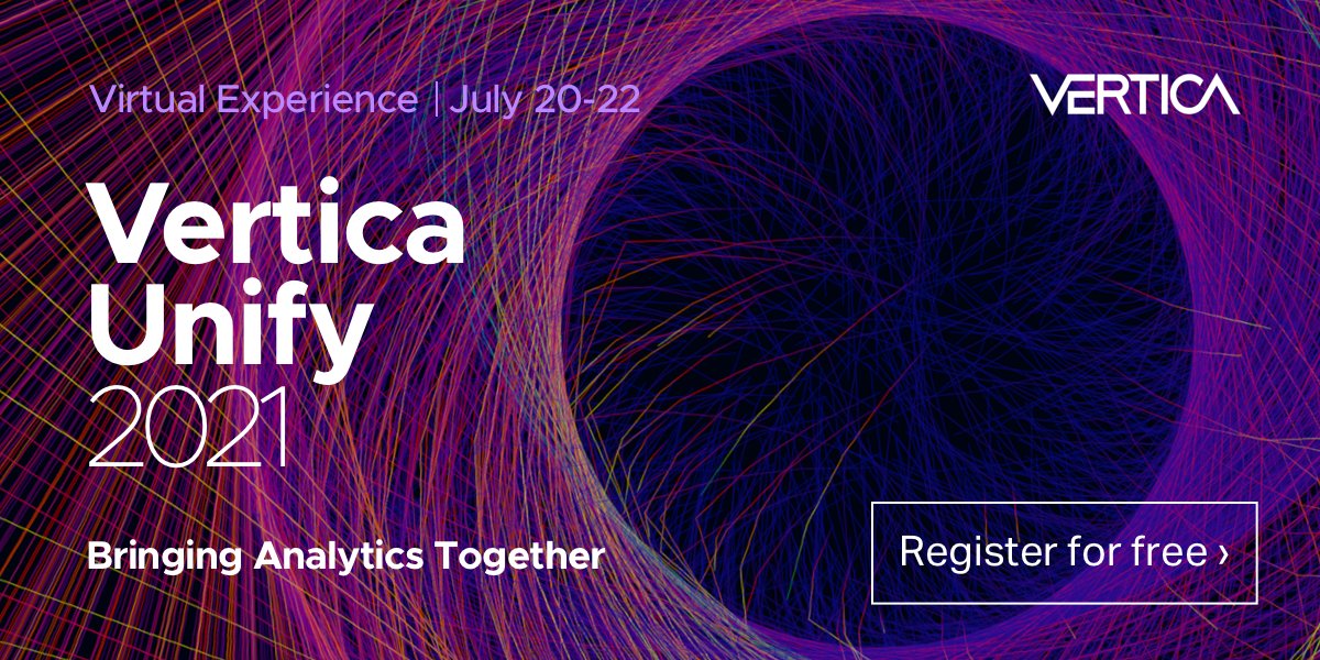 Vertica Unify 2021 hosted by @VerticaUnified will feature @jeffma (inspired movie “21”), @jilldyche (data geek, dog rescuer), + 30 sessions by Vertica engineers/customers. July 20-22. Registration is free! bit.ly/3dpoNt4 #TeamVertica