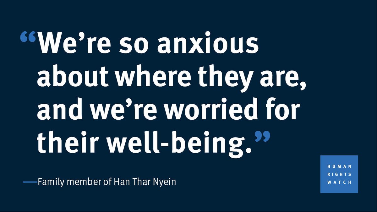 hrw's tweet photo. Quote of the Day, by a family member of Han Thar Nyein, co-founder of Karmayut Media. He was taken away by soldiers in March and has not been heard from since. 

Hundreds have been forcibly disappeared since the February 1 coup: https://t.co/w6LYCymauN

#WhatIsHappeningInMyanmar https://t.co/H7PIT1uZRV