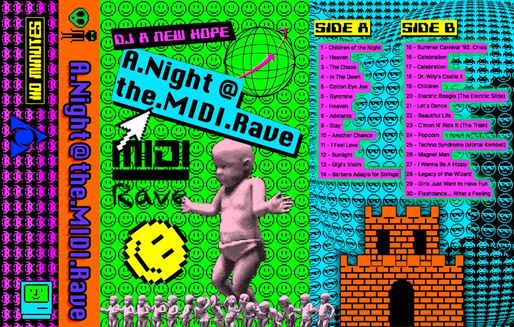 TheNewJediOrder's tweet photo. New mixtape “A Night @ the MIDI Rave” is now available on Bandcamp &amp; YouTube! There’s also a small edition of cassette tapes. 
30 of the HOTTEST🔥 #MIDI tracks from the e-rave you went to on Netscape in Y2K💾👽🎉

https://t.co/GPcBkuCYjc

https://t.co/iUgdmmAvNK

#rave https://t.co/nkMv1hhJeM