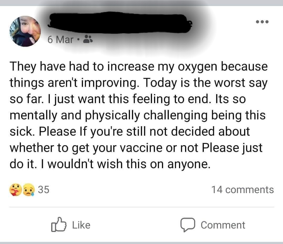 itsnickelflysk3's tweet photo. I didn't know this young girl personally, but this was her last fb status before she died of covid this week. Just seen some of her loved ones harrowing posts on her fb wall
GET VACCINATED... SPREAD THE WORD
DO IT!
#ripjessie
#galaxydefender https://t.co/5fejfPMpAO