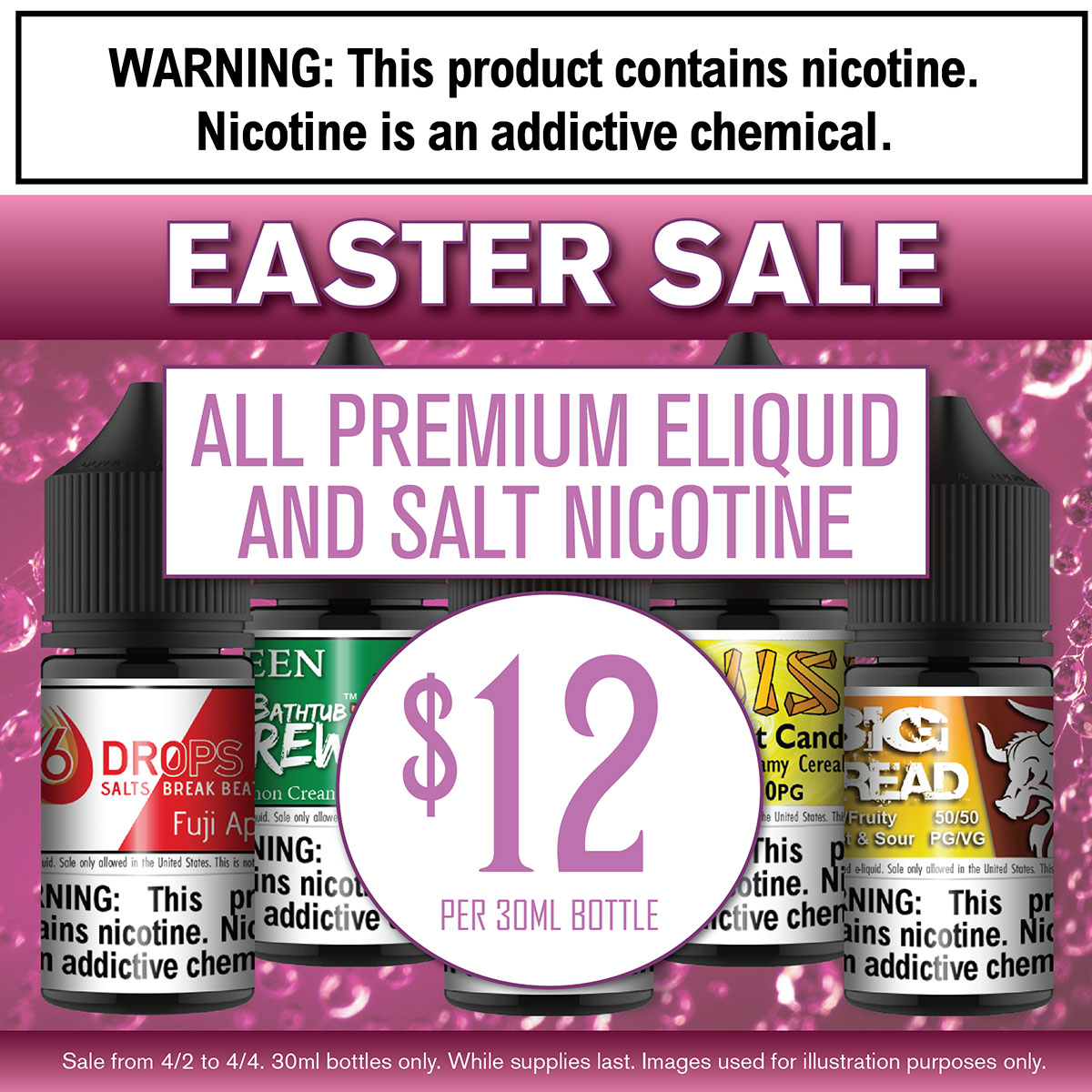 DFWvapor's tweet photo. 🐰 #Easter #Weekend #Sale Get our #Premium #Eliquid and #NicotineSalt for only $12 per 30 ml bottle. Stock up on your favorite flavors before it’s too late‼️ Swing by one of DFW Vapors 5 convenient #Texas 🤠 locations!
#DFWVapor #Vaping #Vape 🌬💨 https://t.co/kypXtnsoSI