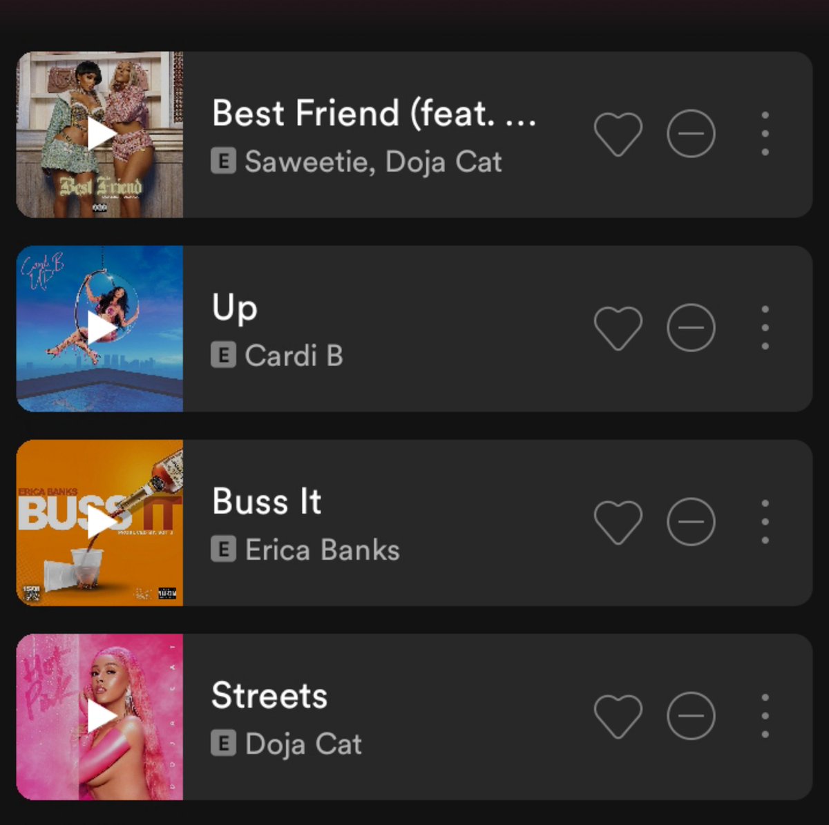 DojaCatCentral's tweet photo. Doja Cat está estampando a capa da playlist “Feelin' Myself” no Spotify, “Streets” (#4) &amp; “Best Friend” (#1) estão na playlist também. https://t.co/AXW3NGCvh0