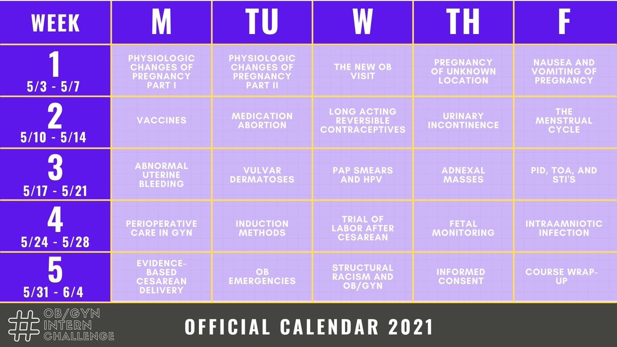 Check out our official #OBGynInternChallenge calendar! We’ve got 25 days of content coming at you soon! #obgyn #obgyntwitter #obgynmatch #obgynresidency #FOAMed #FOAMob