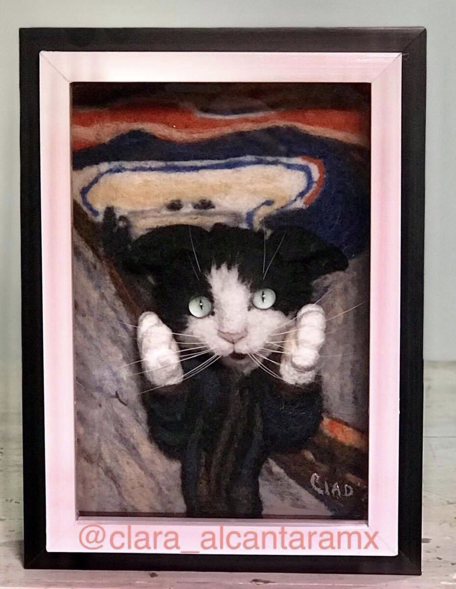 clarapinttora's tweet photo. Expresión del hombre moderno según #edvardmunch ¿qué opinas ? Aquí mi versión “the Cat scream”.     https://t.co/3Nc5pQvizN https://t.co/mqZcSGutIF