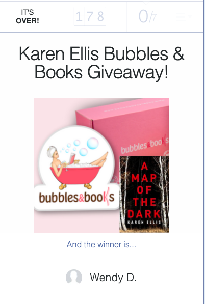 KatiaLief's tweet photo. We have a winner! I am thrilled to announce that Wendy D. will be receiving a free Bubbles and Books Mystery and Thrillers box including my book, A Map of the Dark. While I wish everyone could win, here's a special offer: promo code KARENELLIS35 on https://t.co/6FKidGgekZ. https://t.co/6qJw3rPHTf