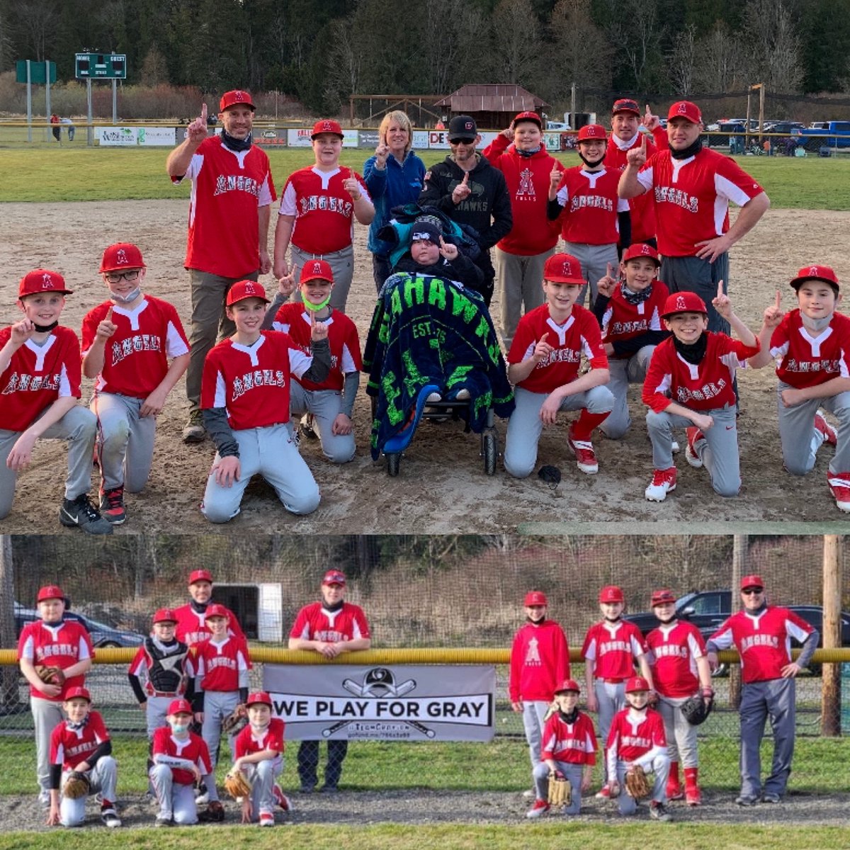 FallsLL's tweet photo. One of our community players, Grayson, is a fighter and had the opportunity come out and support his Majors Angels teammates ad they took on the SVLL Orioles. Looking forward to seeing you back at the ball field again. #WePlayForGray https://t.co/7PwoGTWjQu