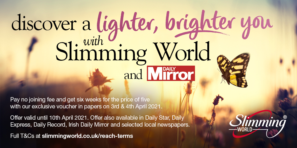 SlimmingWorld's tweet photo. Looking to be slimmer for summer 2021 ☀? This weekend you’ll find an exclusive #SlimmingWorld membership offer – plus real-life stories, #WeightLoss tips and #Recipe inspiration – free in the @DailyMirror, @dailystar, @Daily_Express, @Daily_Record and @IrishMirror 🙌. https://t.co/ivpDmRs96F