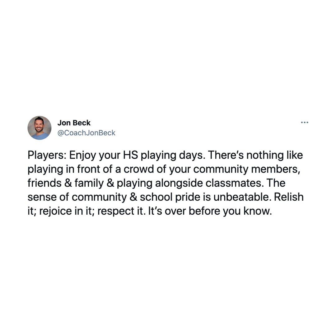 playyon's tweet photo. A PSA to all the High School athletes out there to spend time with your sports community today from @CoachJonBeck 💙
#youthsports #coach #organizer #coachingtools #coachingresources #sportsresources #teamamangement #training #trainingprogram #playyon #playyonusers #gear https://t.co/poB4Kb2xIu
