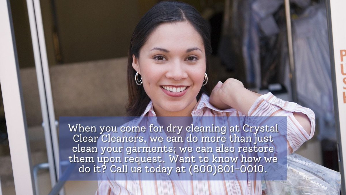 clear_cleaners's tweet photo. When you come for dry cleaning at Crystal Clear Cleaners, we can do more than just clean your garments; we can also restore them upon request. Want to know how we do it? Call us today at (800)801-0010.
#covid19 #sociadistancing #safetymeasures #drycleananddelivery https://t.co/bS2xhTPr8E