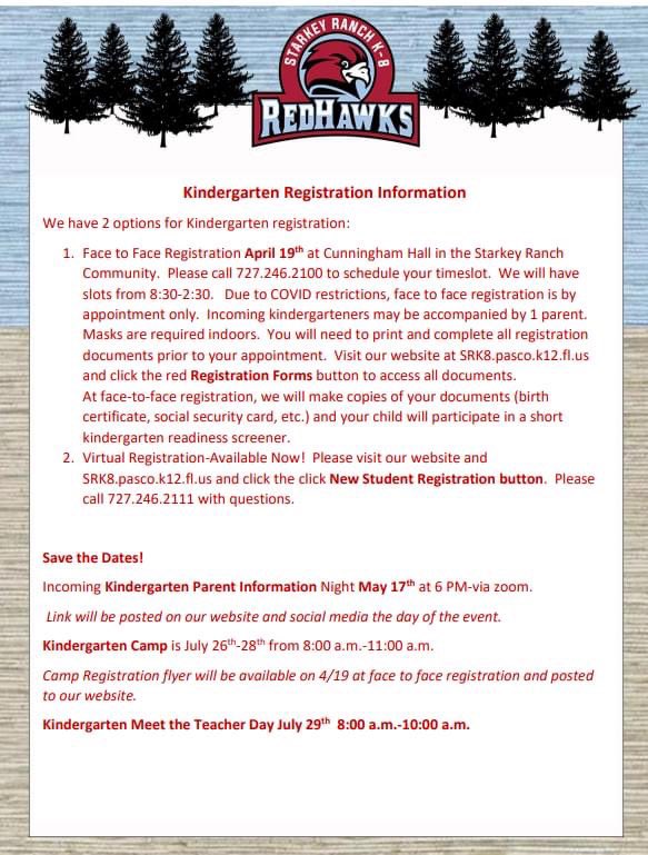 starkeyranch_k8's tweet photo. Here are the registration options and important dates for our incoming Kindergarten RedHawks! https://t.co/ZwdblUOaP9