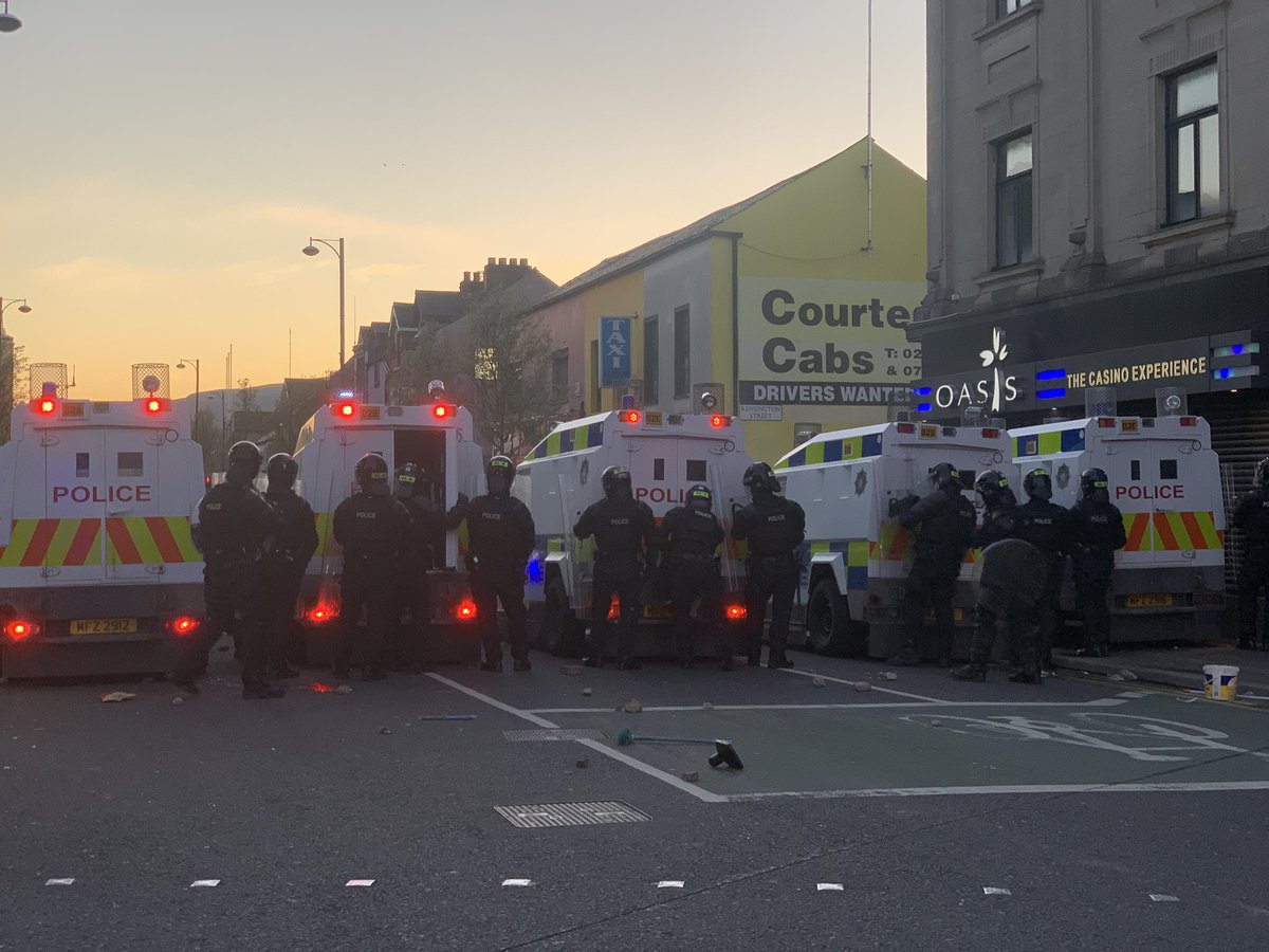 Kscott_94's tweet photo. I’m on the ground in Sandyrow where rioting has now erupted - @BelTel for more updates https://t.co/63NJF13tZU