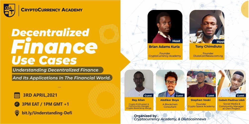 Crypto_Academy_'s tweet photo. Remember...
The early bird catches the fattest worm and the transition gateway is education.
We are excited to present you with
@Glexy224 @Okombe_ @Tonydiuto @Kuria_Adams @Voskidc100 @RayAlla63422702
#DeFi experts
Sign Up Here : https://t.co/WtJNEonCfF
#Bitcoin #Finance https://t.co/cXEDmVsXi3
