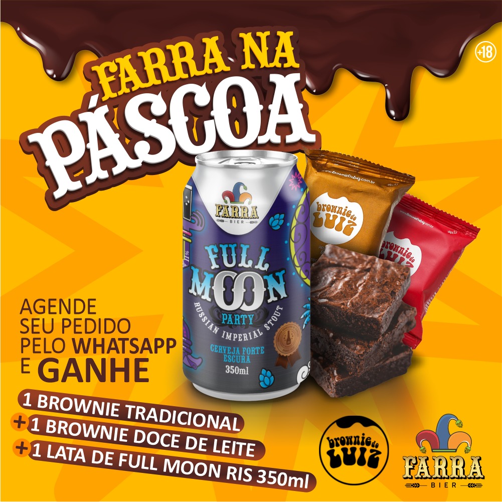 PabloWSC's tweet photo. *PROMOÇÃO DA SEMANA DE PÁSCOA* @FarraBier

*Farra Bier* + *Brownie do Luiz* fazendo sua Páscoa mais FELIZ! 🍻🍫

Whatsapp: (21) 96775-6969
Link: https://t.co/vceYtM4muh https://t.co/5MPo3EHoSb