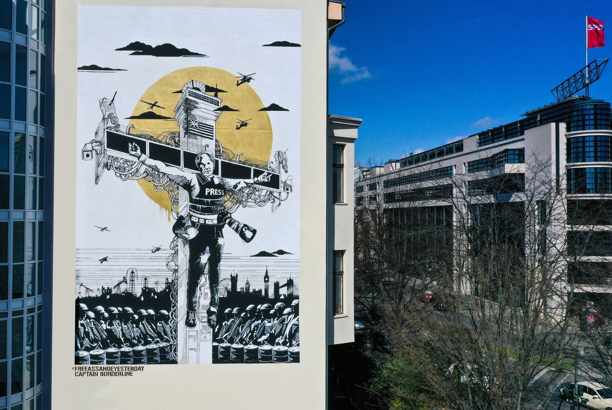 shantisignl's tweet photo. "Collateral Crucifixion of Assange"    

Berlin / Good Friday / Karfreitag
2. April 2021

In the name of federalism, mass surveillance and the holy total control, Amen.

#FreeAssangeYesterday 
#FreeAssange
#colateralcrucifixion
#captainborderline 
#shantisignl 
WikiLeaks News https://t.co/iVGyIyDX42