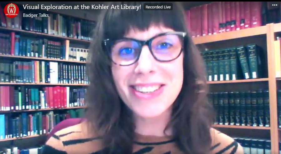 KohlerArtLib's tweet photo. Missing the art library? Watch our (recorded) Badger Talks Live to take a tour of this hidden campus gem, learn about its history, and to see some colorful examples of art books. Led by art Reference and Instruction Librarian Anna Simon. https://t.co/WPSX665Lag https://t.co/SytmOCK2j6
