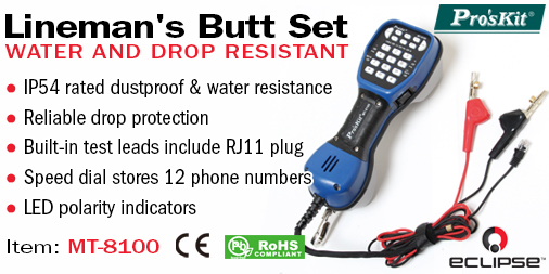 eclipsetools's tweet image. The perfect Butt Set for professional linemen. Dustproof and water resistant so it can be used in all weather conditions. Holds up to hard impacts if dropped. Includes built-in test leads that include a standard RJ11 telephone jack. 

eclipsetools.com/default/mt-810…