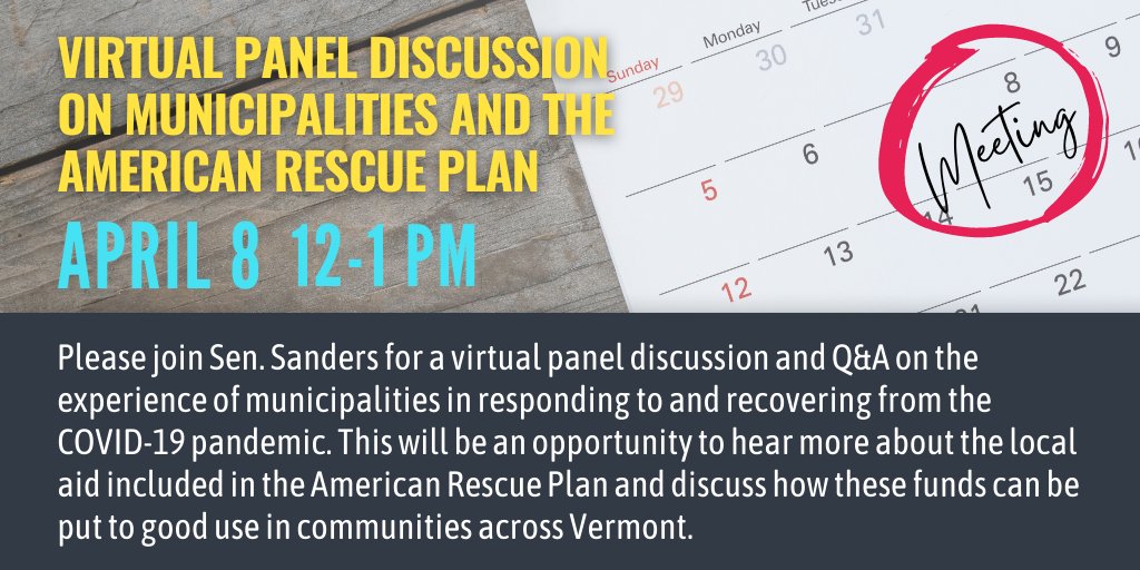 Vermont local officials: Sen. Sanders will also discuss historic investments in summer and after school programming, & how towns can be involved in making these opportunities a success for area students. Learn more and register here: vlct.org/LocalGovARAPpa…